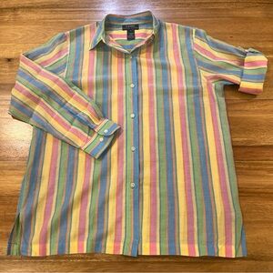 Lauren Ralph Lauren Women's 100% Cotton Pastel Striped Button Up Shirt Thin M